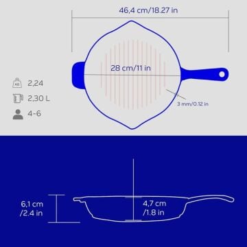 Lava Döküm Yuvarlak Izgara Tavası Döküm Demir Yekpare Saplı Edition Serisi Çap(Ø)28cm