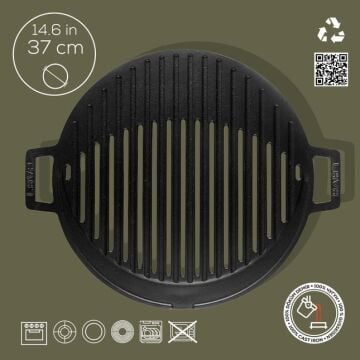 Lava Döküm Yuvarlak Mangal Izgarası Döküm Demir Yekpare Çift Kulplu Çap (Ø)37cm