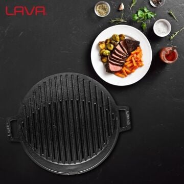 Lava Döküm Yuvarlak Mangal Izgarası Döküm Demir Yekpare Çift Kulplu Çap (Ø)37cm