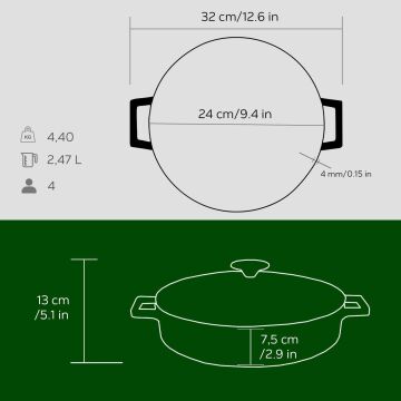 Lava Döküm Çok Amaçlı Yayvan Tencere. Folk Serisi Çap(Ø)24cm
