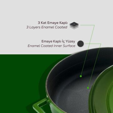 Lava Döküm Çok Amaçlı Yayvan Tencere. Folk Serisi Çap(Ø)24cm