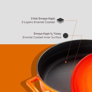 Lava Döküm Çok Amaçlı Yayvan Tencere. Folk Serisi Çap(Ø)24cm