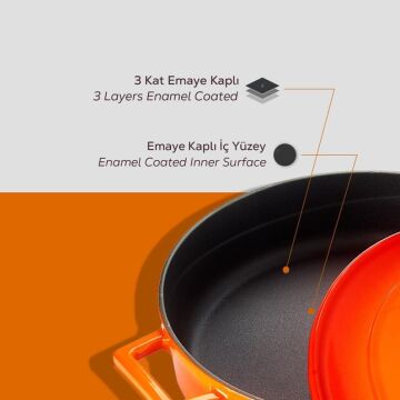 Lava Döküm Çok Amaçlı Yayvan Tencere. Folk Serisi Çap(Ø)24cm