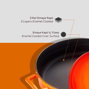 Lava Döküm Çok Amaçlı Yayvan Tencere. Folk Serisi Çap(Ø)28cm.
