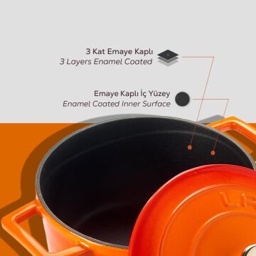 Lava Döküm Yuvarlak Tencere. Folk Çap(Ø)20cm.