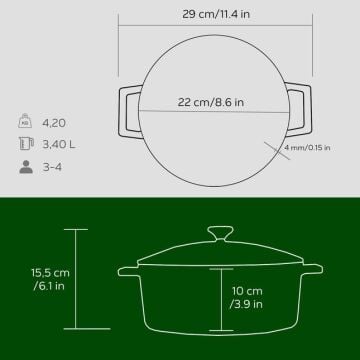 Lava Döküm Yuvarlak Tencere. Folk Çap(Ø) 22cm