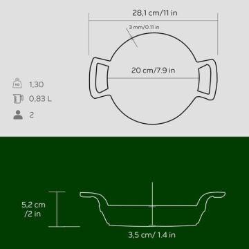 Lava Döküm Yuvarlak Sahan Döküm Demir Yekpare Çift Kulplu Çap(Ø)20cm