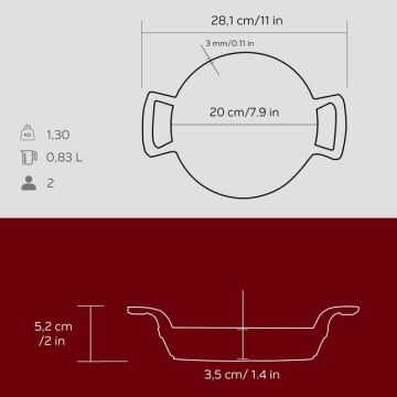 Lava Döküm Yuvarlak Sahan Döküm Demir Yekpare Çift Kulplu Çap(Ø)20cm