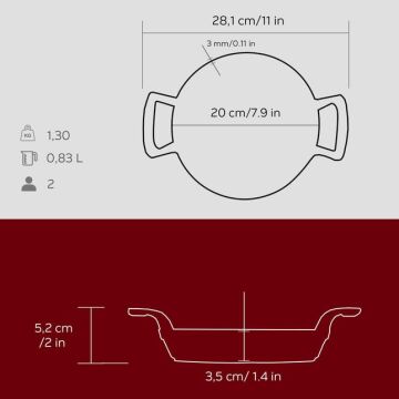 Lava Döküm Yuvarlak Sahan Döküm Demir Yekpare Çift Kulplu Çap(Ø)20cm
