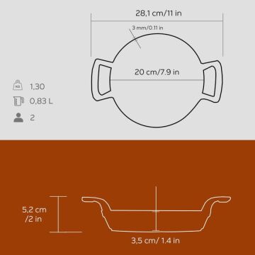 Lava Döküm Yuvarlak Sahan Döküm Demir Yekpare Çift Kulplu Çap(Ø)20cm