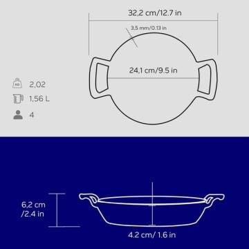 Lava Döküm Yuvarlak Sahan Döküm Demir Yekpare Çift Kulplu Çap(Ø)24cm