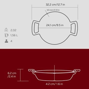 Lava Döküm Yuvarlak Sahan Döküm Demir Yekpare Çift Kulplu Çap(Ø)24cm
