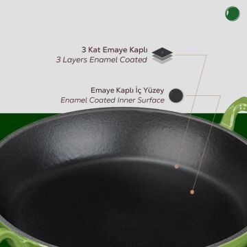 Lava Döküm Yuvarlak Sahan Döküm Demir Yekpare Çift Kulplu Çap(Ø)24cm