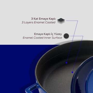 Lava Döküm Çok Amaçlı Yayvan Tencere. Folk Serisi Çap(Ø)28cm