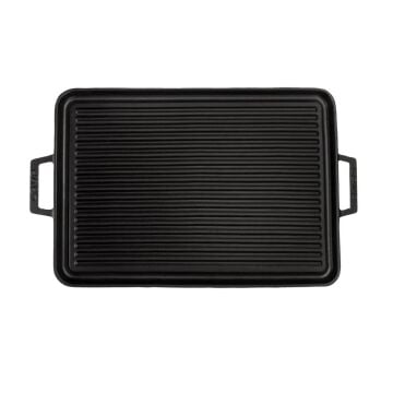 Lava Döküm Dikdörtgen Çift Yönlü Izgara Tavası Döküm Demir Yekpare Çift Kulplu Ölçü 29x44 cm.