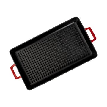 Lava Döküm Dikdörtgen Izgara Tavası Döküm Demir Yekpare Çift Kulplu Ölçü 26x45cm. - Kırmızı