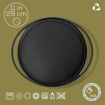 Lava Döküm Yuvarlak Pizza Krep Pankek Tavası Döküm Demir Yekpare Çift Kulplu Çap(Ø)28cm.