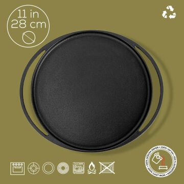 Lava Döküm Yuvarlak Pizza Krep Pankek Tavası Döküm Demir Yekpare Çift Kulplu Çap(Ø)28cm.