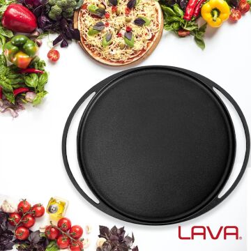 Lava Döküm Yuvarlak Pizza Krep Pankek Tavası Döküm Demir Yekpare Çift Kulplu Çap(Ø)28cm.