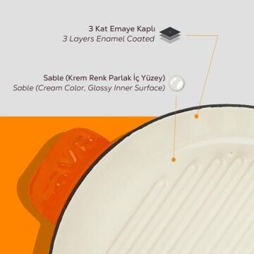 Lava Döküm Yuvarlak Izgara Tavası Döküm Demir Yekpare Saplı Edition Serisi Çap(Ø)28cm
