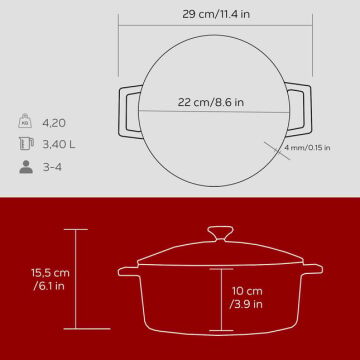Lava Döküm Yuvarlak Tencere. Folk Çap(Ø) 22cm