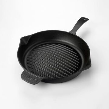 Lava Döküm Yuvarlak Izgara Tava Döküm Demir Yekpare Saplı Konkav Taban 12mm. Çap(Ø)28cm