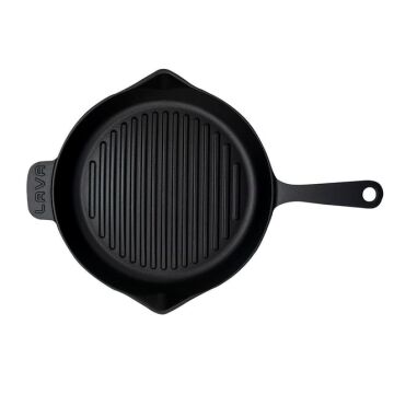 Lava Döküm Yuvarlak Izgara Tava Döküm Demir Yekpare Saplı Konkav Taban 12mm. Çap(Ø)28cm