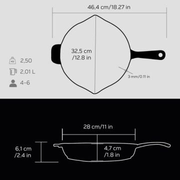 Lava Döküm Yuvarlak Izgara Tava Döküm Demir Yekpare Saplı Konkav Taban 12mm. Çap(Ø)28cm