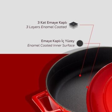 Lava Döküm Çok Amaçlı Yayvan Tencere. Folk Serisi Çap(Ø)28cm.