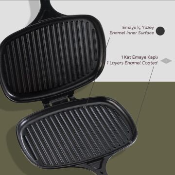 Lava Döküm Dikdörtgen Izgara Tost Makinası Döküm Demir Yekpare Saplı Ölçü 18x26cm
