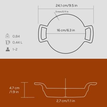 Lava Döküm Yuvarlak Sahan Döküm Demir Yekpare Çift Kulplu Çap(Ø)16cm