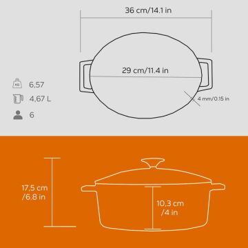Lava Döküm Oval Tencere. Folk Serisi Ölçü 23x29cm
