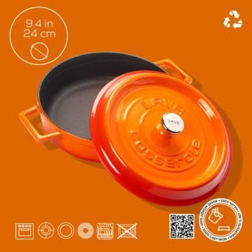 Lava Döküm Çok Amaçlı Yayvan Tencere. Trendy Serisi Çap(Ø)24cm