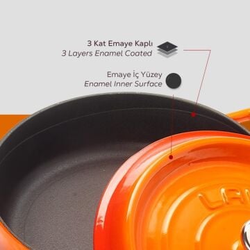 Lava Döküm Çok Amaçlı Yayvan Tencere. Trendy Serisi Çap(Ø)24cm