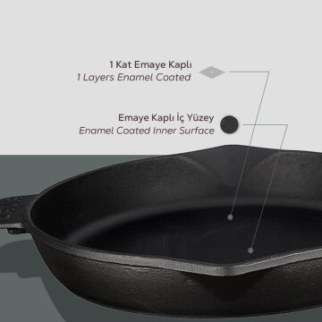 Lava Döküm Yuvarlak Kızartma Tavası Döküm Demir Yekpare Saplı. Çap(Ø)30cm