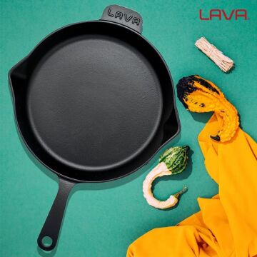 Lava Döküm Yuvarlak Kızartma Tavası Döküm Demir Yekpare Saplı. Çap(Ø)30cm