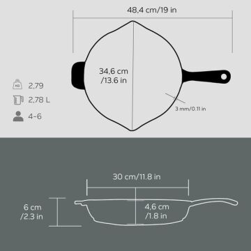 Lava Döküm Yuvarlak Kızartma Tavası Döküm Demir Yekpare Saplı. Çap(Ø)30cm