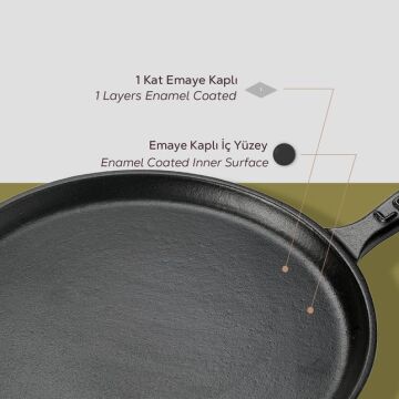 Lava Döküm Yuvarlak Pizza Krep Pankek Tavası Döküm Demir Yekpare Saplı Çap(Ø)26cm