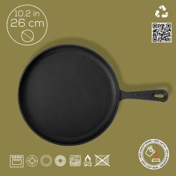 Lava Döküm Yuvarlak Pizza Krep Pankek Tavası Döküm Demir Yekpare Saplı Çap(Ø)26cm