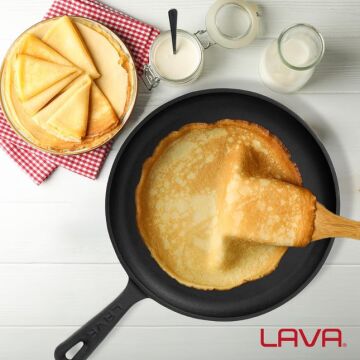 Lava Döküm Yuvarlak Pizza Krep Pankek Tavası Döküm Demir Yekpare Saplı Çap(Ø)26cm