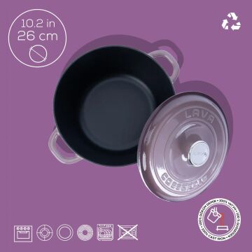 Lava Döküm Yuvarlak Tencere Döküm Demir Kapak New Heritage Serisi Çap(Ø)26cm.