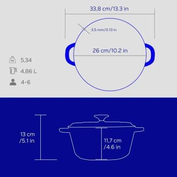 Lava Döküm Yuvarlak Tencere Döküm Demir Kapak New Heritage Serisi Çap(Ø)26cm.