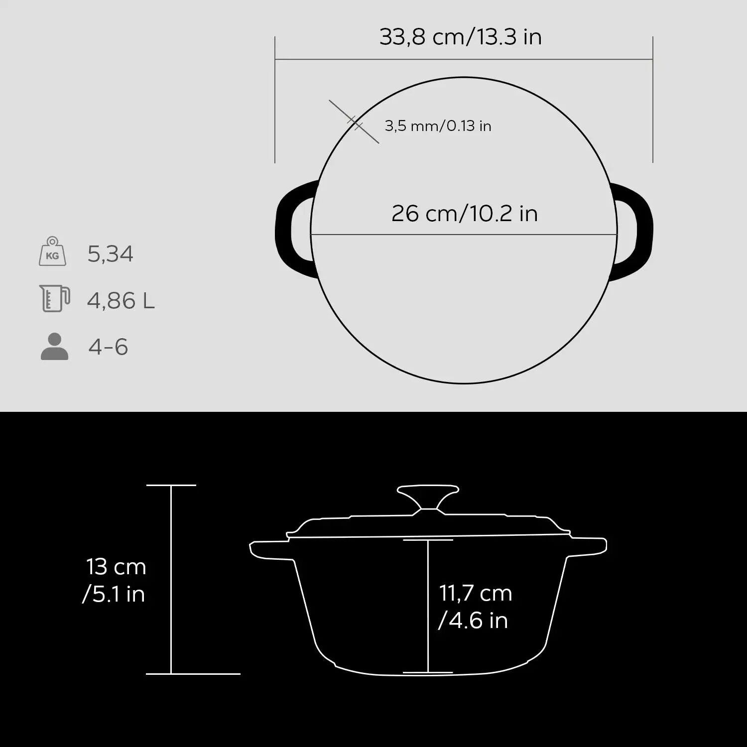 Lava Döküm Yuvarlak Tencere Döküm Demir Kapak New Heritage Serisi Çap(Ø)26cm.