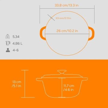 Lava Döküm Yuvarlak Tencere Döküm Demir Kapak New Heritage Serisi Çap(Ø)26cm.