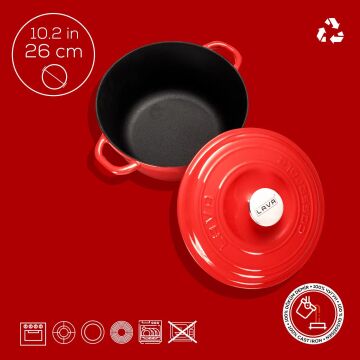 Lava Döküm Yuvarlak Tencere Döküm Demir Kapak New Heritage Serisi Çap(Ø)26cm.