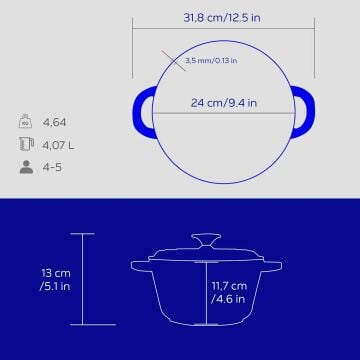 Lava Döküm Yuvarlak Tencere Döküm Demir Kapak New Heritage Serisi Çap(Ø)24cm.