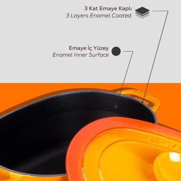 Lava Döküm Oval Tencere Döküm Demir Kapak Experience Serisi Ölçü 24x33cm