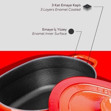 Lava Döküm Oval Tencere Döküm Demir Kapak Experience Serisi Ölçü 24x33cm