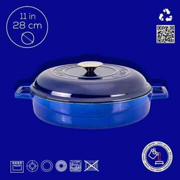 Lava Döküm Çok Amaçlı Yayvan Tencere Döküm Demir Kubbe Form Kapak Premium Serisi Çap(Ø)28cm.