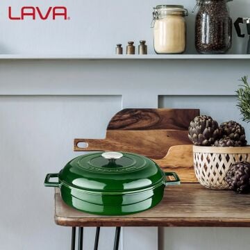 Lava Döküm Çok Amaçlı Yayvan Tencere Döküm Demir Kubbe Form Kapak Premium Serisi Çap(Ø)28cm.